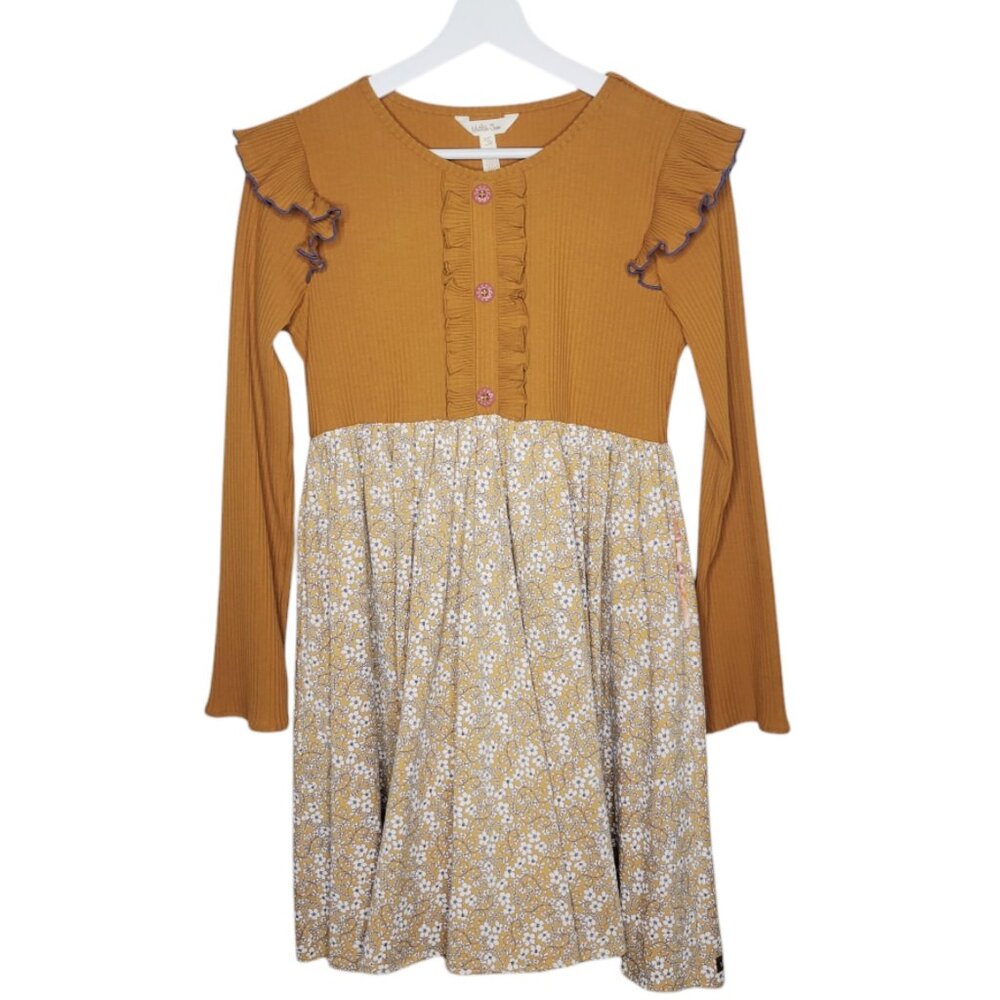 Matilda Jane Just Imagine Clio Girls Knit Ditsy Gold Floral Dress Size 6 #3216